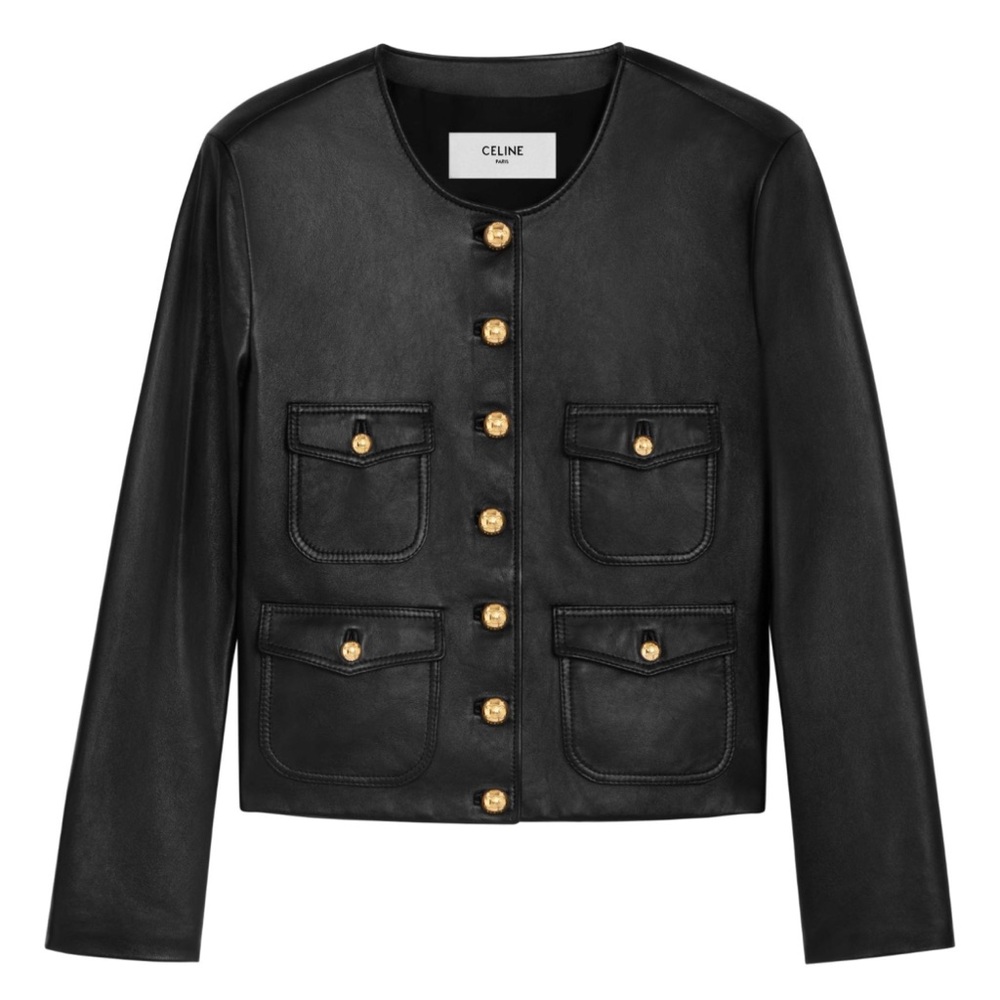 Céline lamb skin black leather jacket with gold embellishment buttons, EU34
